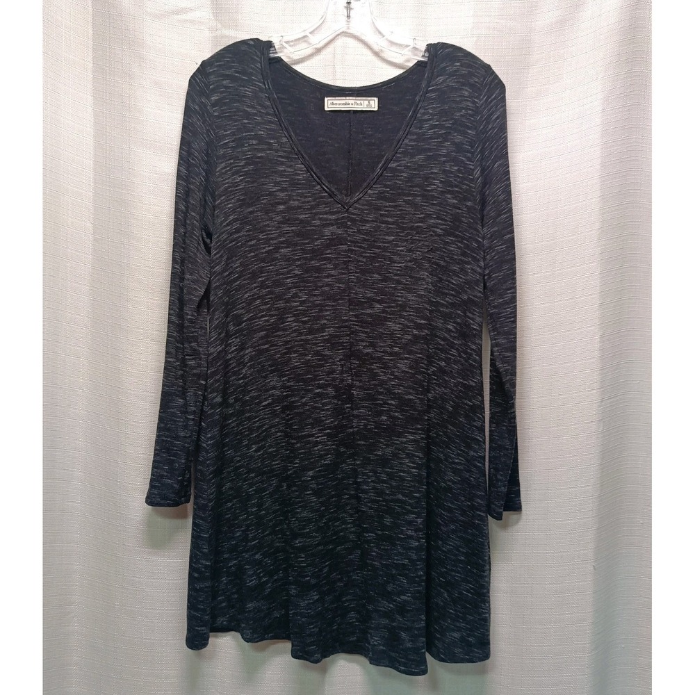 Abercrombie & Fitch Womens S Swing Long Sleeve V-Neck Mini Dress Black Gray‎